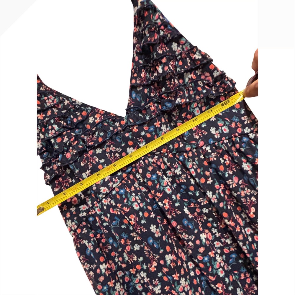 Trixxi Floral Mini Dress Navy Blue Ruffle V-Neck Spaghetti Strap Womens Size M - Picture 2 of 5